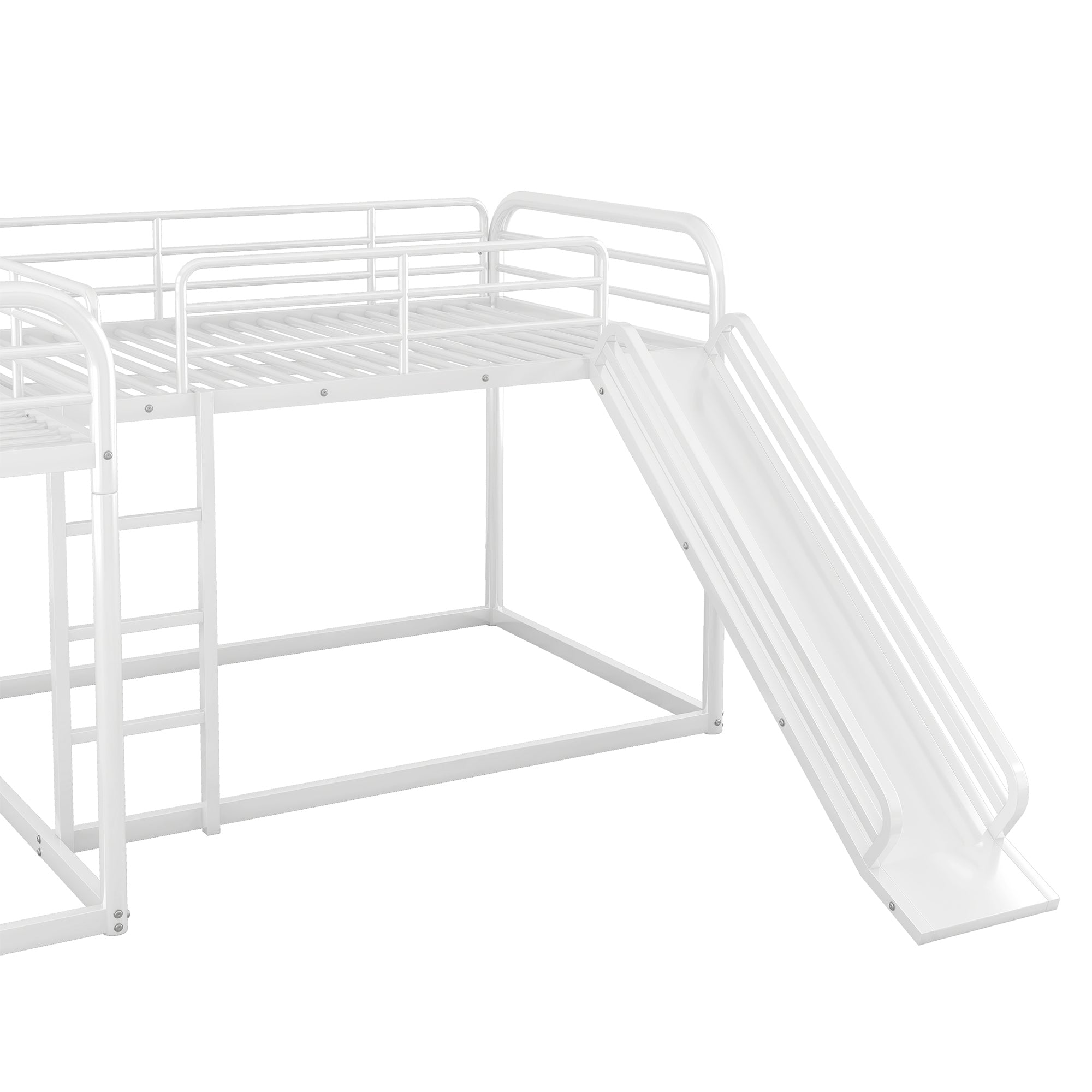Full and Twin Size L-Shaped Bunk Bed with Slide and Short Ladder, White