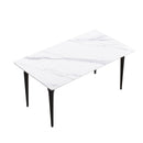 63" Modern Artificial Stone White Straight Edge Black Metal Leg Dining Table, 6 People - White / Black