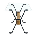 Elegant Tempered Glass Dining Table With X Shaped Metal Legs And Wood Grain Crossbeam - Black / Transparent