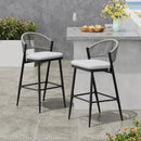Outdoor Bar Height Metal Frame Counter Stools With Scallop Shaped Backrest & Water Resistant Cushions