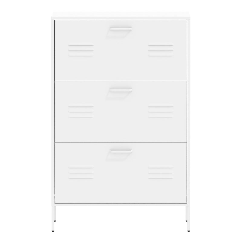 Modern Shoe Storage Cabinet With 3 Flip Drawers And Metal Frame For Entryway - Brushed Nickel