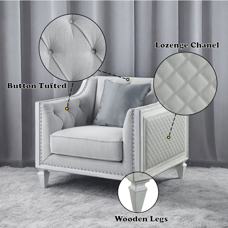 Katia - Chair - Light Gray Linen & Weathered White Finish - Atlantic Fine Furniture Inc