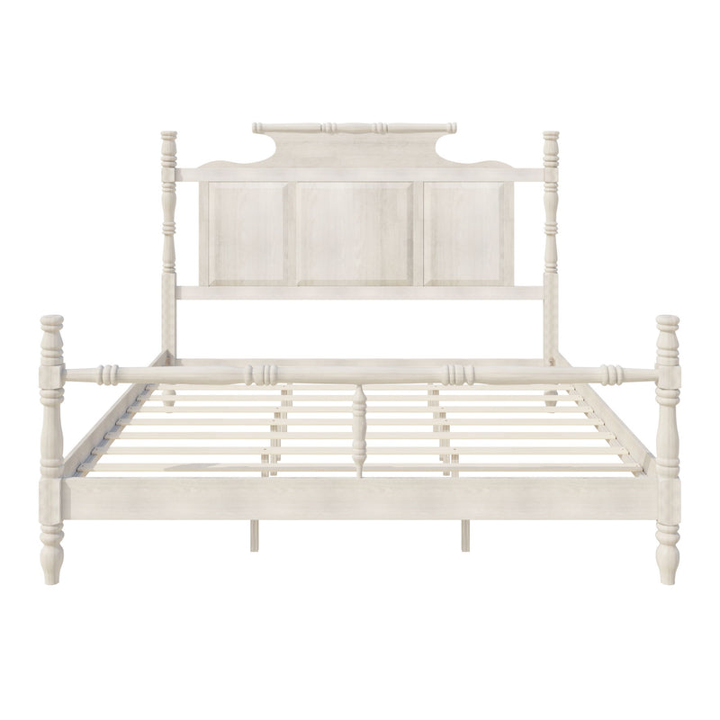 Vintage Country Style 4 Poster Platform Bed With High Crown Like Headboard, No Box Spring Needed