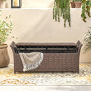 Outdoor Rattan Bench With Flair Arm And Storage - Brown