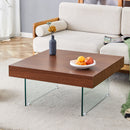 Natural Style Coffee Table With Glass Legs - Wood Grain Texture