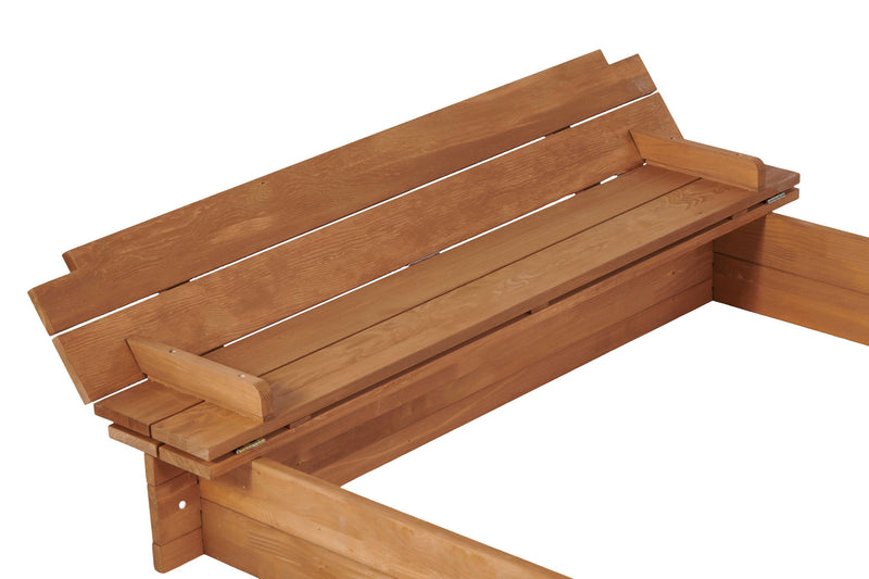 Kids Sandbox With Adjustable Cover, Sand Box With 2 Foldable Bench Seats, Outdoor Sandpit For Backyard Play - Light Brown