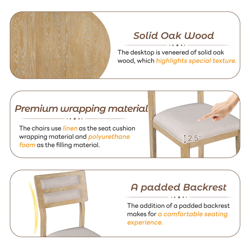 Multifunctional Dining Table Set, Farmhouse Dining Set With Extendable Round Table, Two Small Drawers And 4 Upholstered Dining Chairs For Kitchen And Dining Room