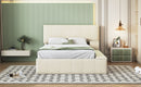 Full Size Upholstered Platform Bed with Lateral Storage Compartments and Thick Fabric, Velvet, Beige