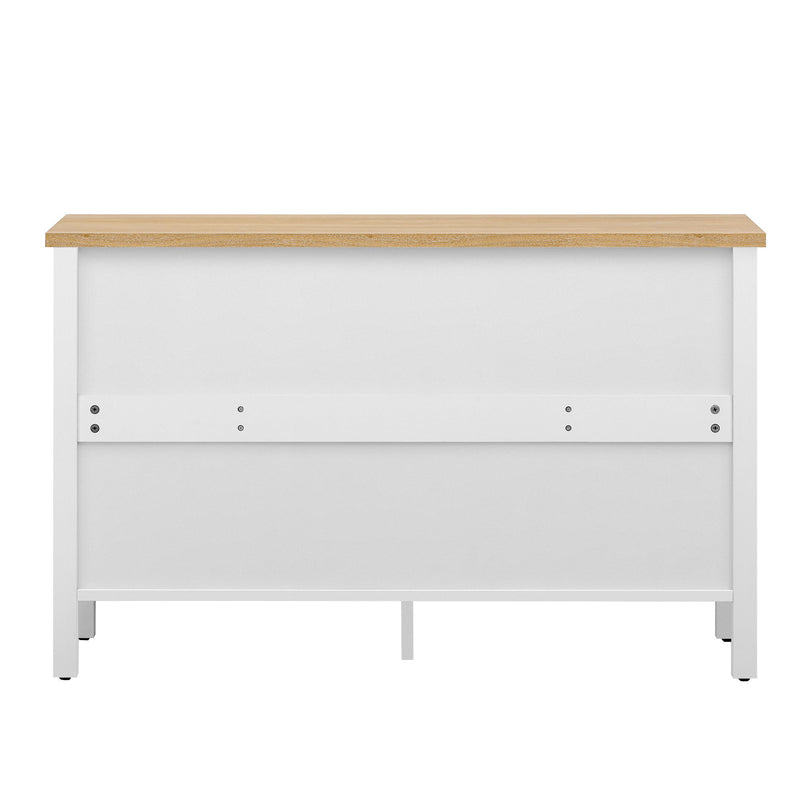 Retro TV Stand With 3 Spacious Cabinets, Glass Cabinet Doors And Anti-Tip Device