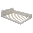 Queen Size Upholstered Platform Bed With 2 Reading Lights - White