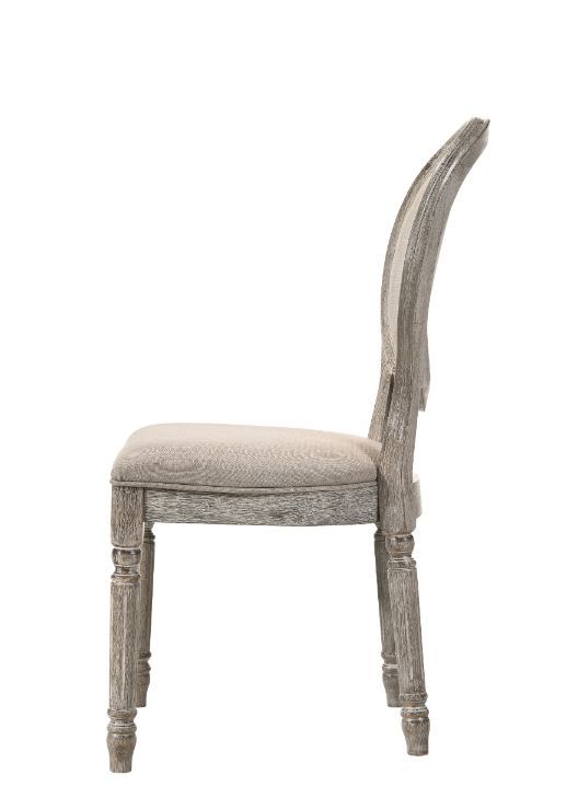 Faustine - Side Chair (Set of 2) - Tan Fabric & Salvaged Light Oak Finish - Atlantic Fine Furniture Inc