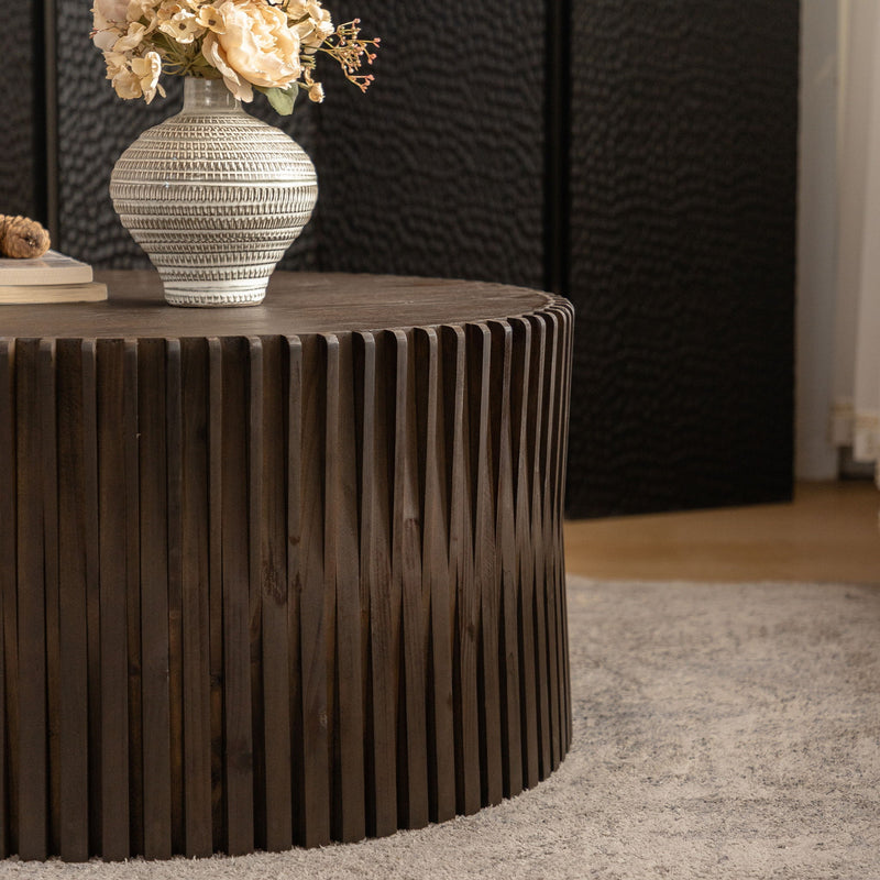 Cylindrical Coffee Table With Vertical Texture Relief
