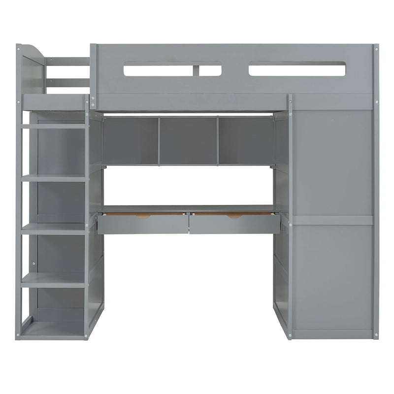 Loft Bed With Desk, Wardrobes, 4 Drawers And 4 Shelves