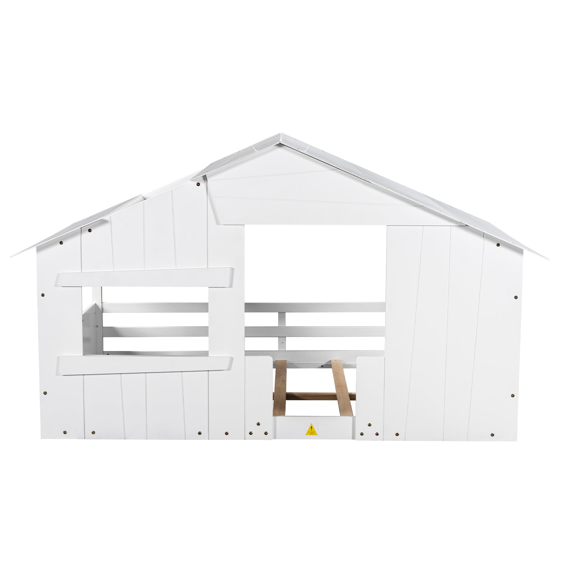 Wood Full Size House Bed with Roof, Window and Guardrail, White - Atlantic Fine Furniture Melbourne FL