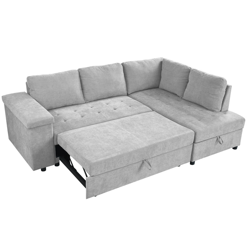 L Shaped Couch With Pull Out Bed And Storage Sectional Sleeper Sofa With Hidden Storage, Wide Armrest With Storage, For Living Room, Apartment, Bedroom, Office