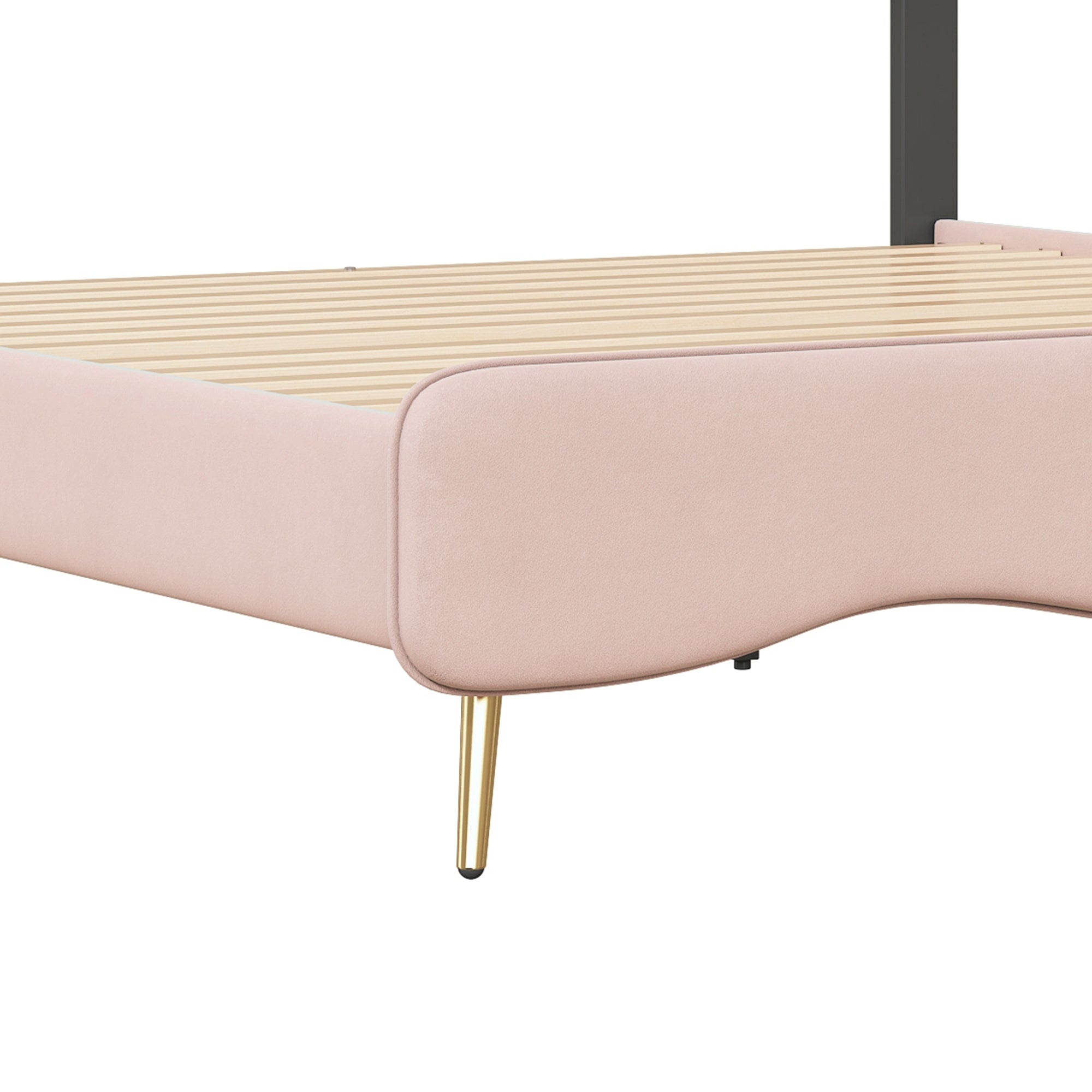 Full size Velvet Princess Bed With bow-knot Headboard,Full Size Platform Bed with Headboard and Footboard,White+Pink