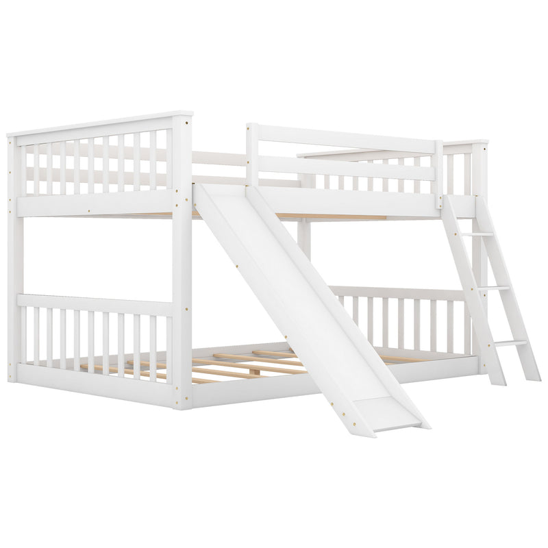 Full Over Full Bunk Bed With Convertible Slide And Ladder - White