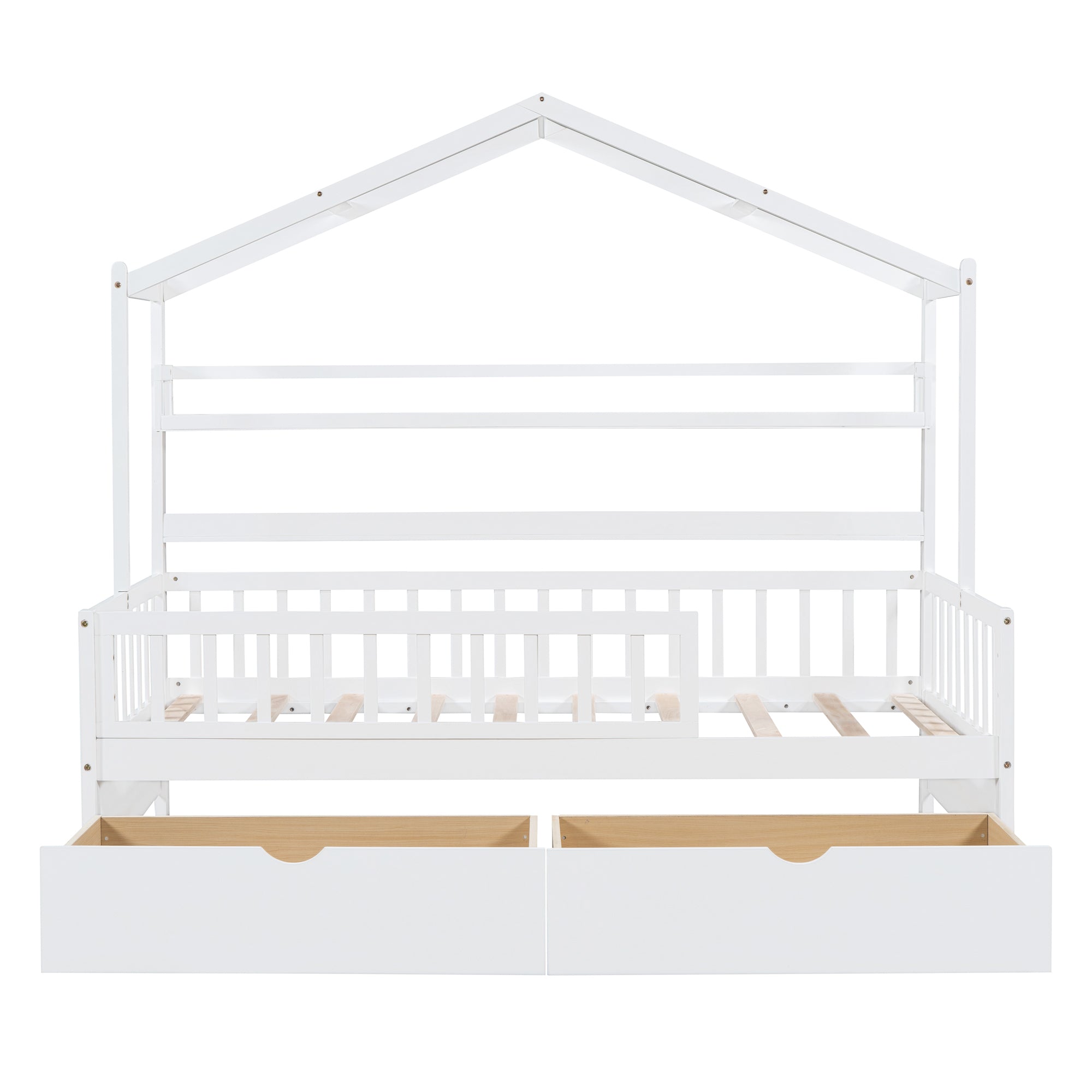 Wooden Twin Size House Bed with 2 Drawers,Kids Bed with Storage Shelf, White - Atlantic Fine Furniture Melbourne FL