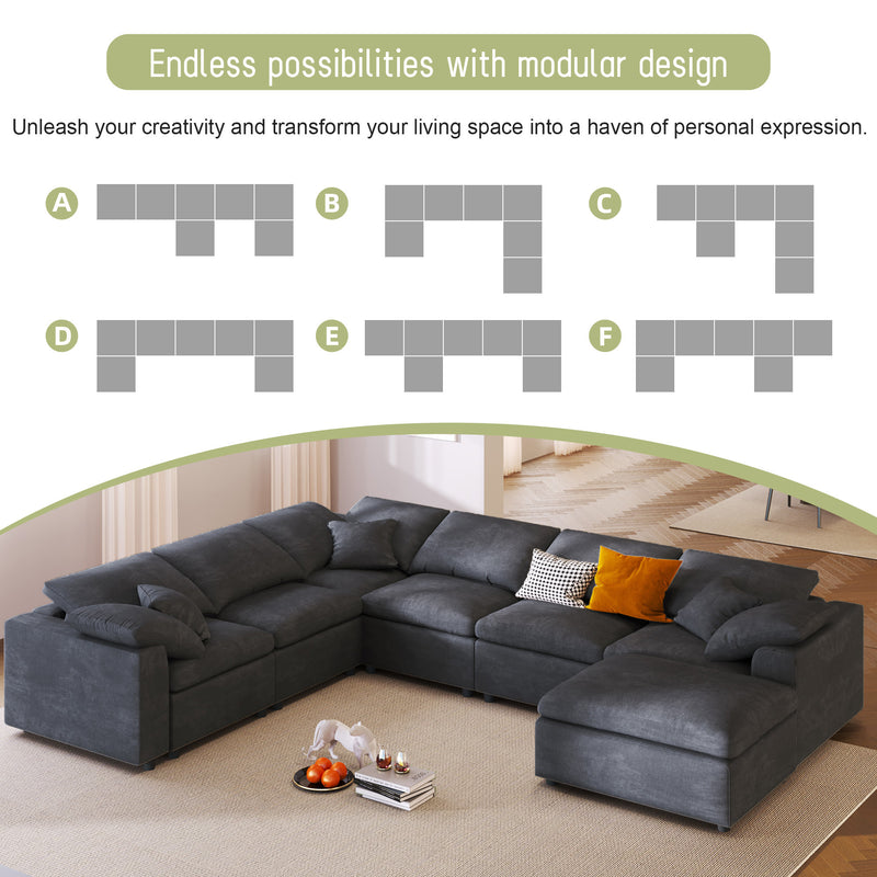 U_Style Oversized Modular Sectional Sofa with Ottoman L Shaped Corner Sectional for Living Room, Office, Spacious Space