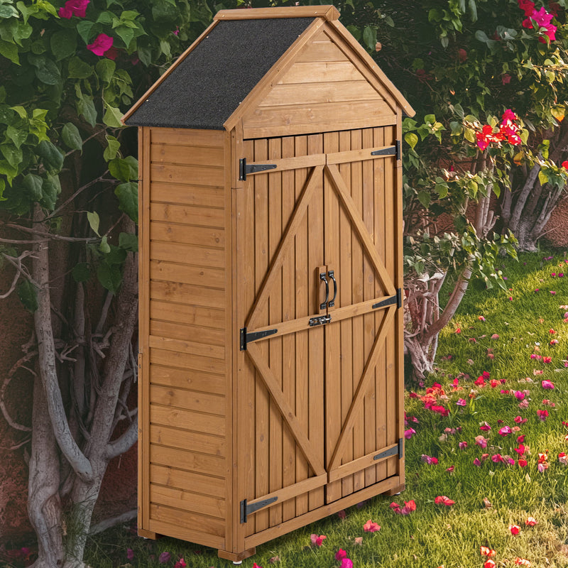 Outdoor Storage Cabinet, Garden Wood Tool Shed, Outside Wooden Shed Closet With Shelves And Latch For Yard