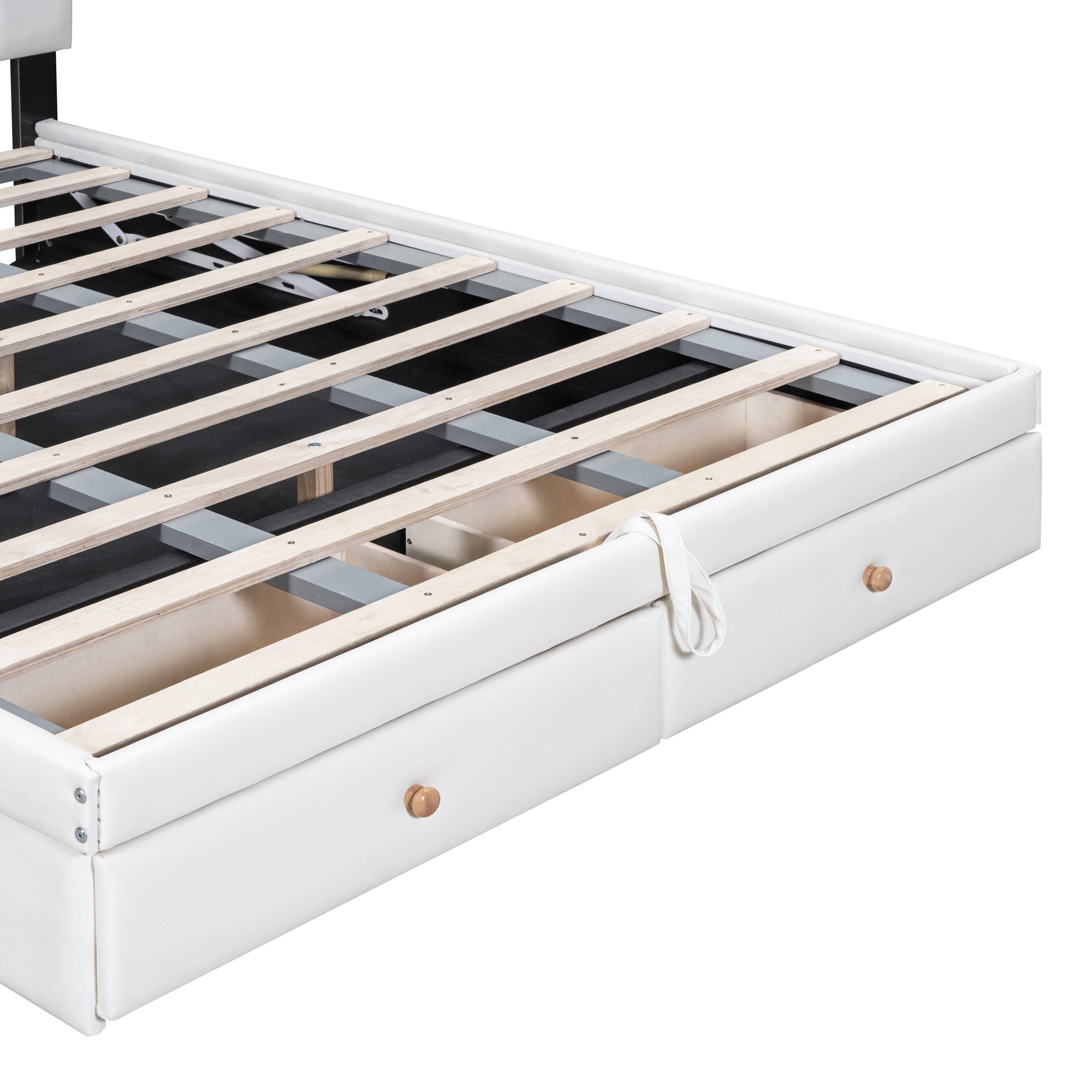 Full Size Upholstered Bed with Hydraulic Storage System and Drawer, White - Atlantic Fine Furniture Melbourne FL