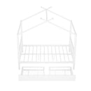 Full Size Metal House Platform Bed with Two Drawers,Headboard and Footboard,Roof Design,White