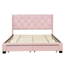 Queen Size Storage Bed Linen Upholstered Platform Bed & Two Drawers - Pink