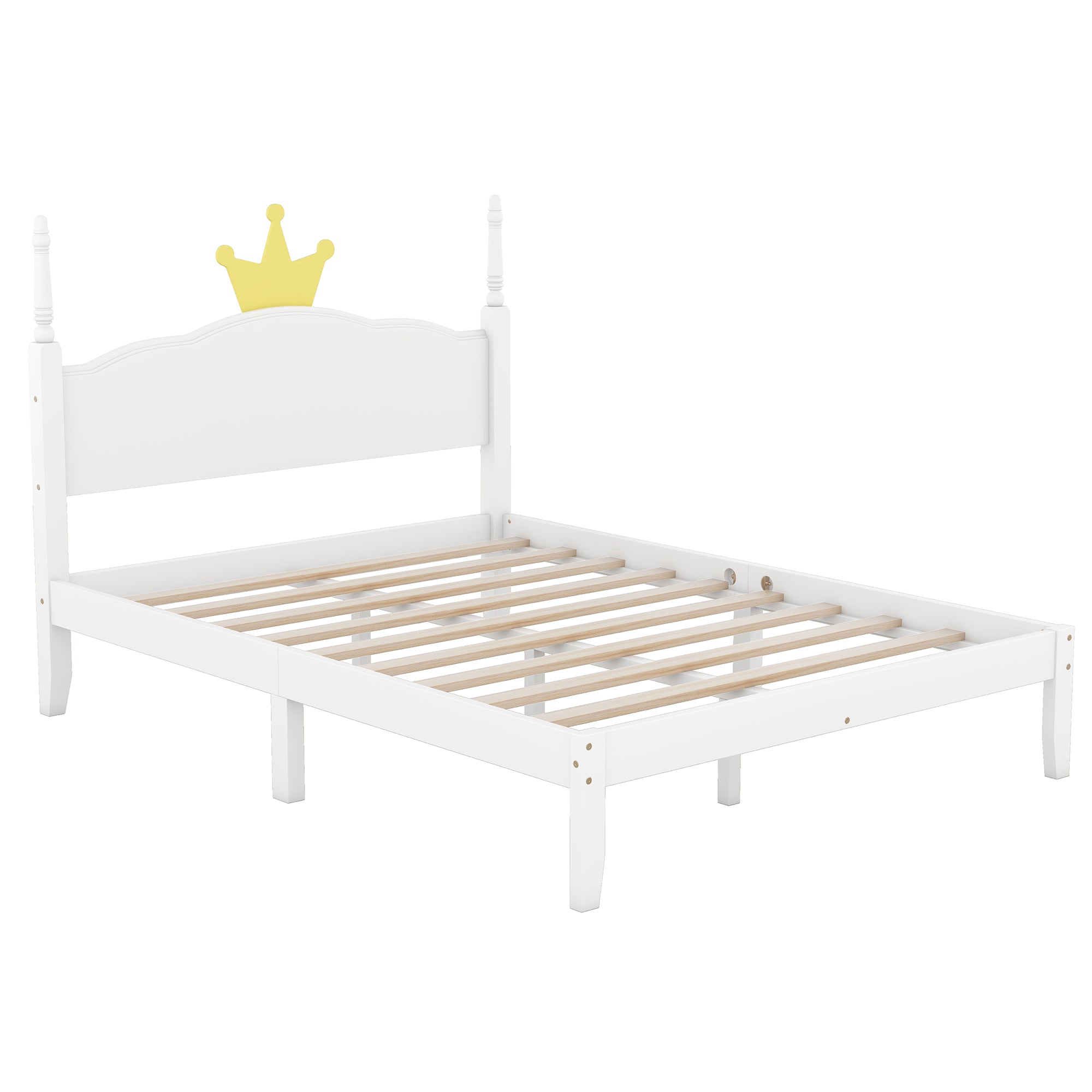 Full Size Wood Platform Bed with Crown Shaped Headboard, White - Atlantic Fine Furniture Melbourne FL