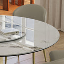 Luxury Round 59" Sintered Stone Dining Table With Stainless Steel Hourglass Base, Scratch & Heat Resistant Surface - Golden / White