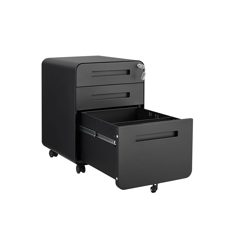 3 Drawer Mobile File Cabinet Under Desk Office, Simple Style Versatile Storage Cabinet For Legal / Letter / A4 Files, 5 Wheel Design Anti-Tilting Cold Rolled Steel Waterproof Moisture-Proof