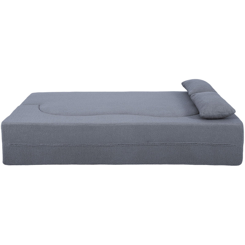 2 In 1 Convertible Full Size Folding Loveseat Couch With Soft Teddy Fabric