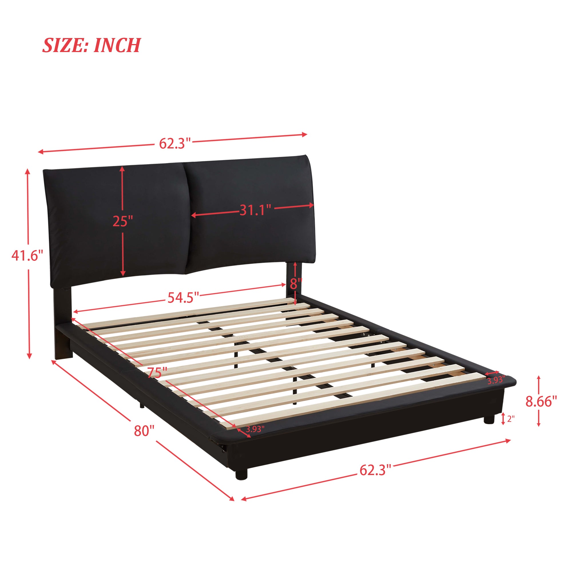 Full Size Upholstered Platform Bed with Sensor Light and Ergonomic Design Backrests, Black - Atlantic Fine Furniture Melbourne FL