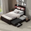 Platform Bed With LED Headboard, Charging Station, Trundle And 2 Drawers