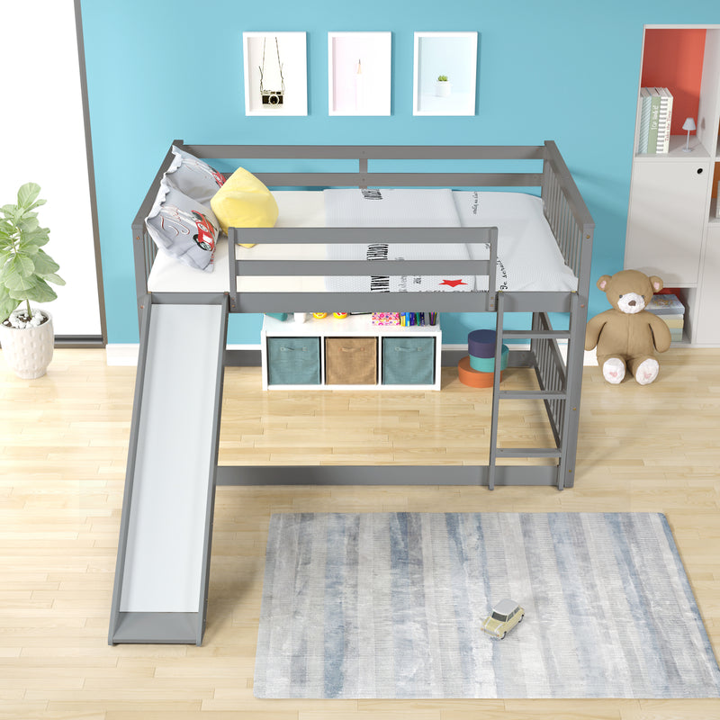 Full over Full Bunk Bed with Slide and Ladder in Grey Color