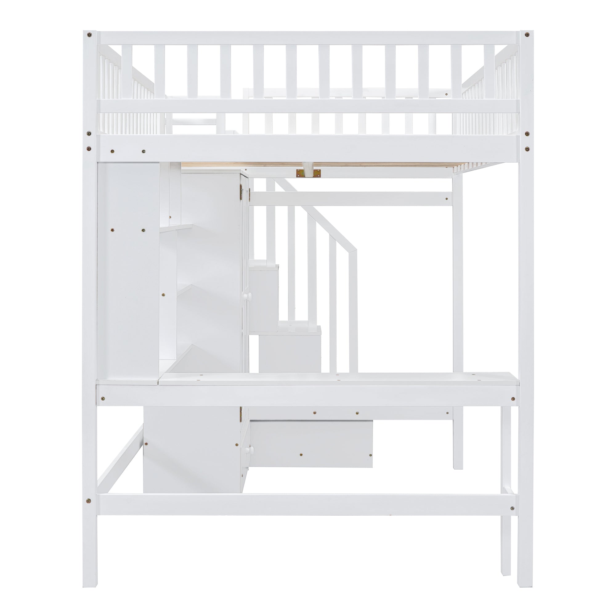 Full size Loft Bed with Bookshelf,Drawers,Desk,and Wardrobe-White - Atlantic Fine Furniture Melbourne FL