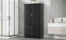 Tall Bathroom Storage Cabinet, Cabinet With 2 Doors And Drawers, Adjustable Shelf