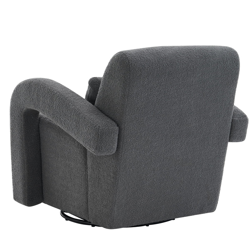 Cozy Teddy Fabric Armchair, Modern Sturdy Lounge Chair With Curved Arms And Thick Cushioning For Plush Comfort