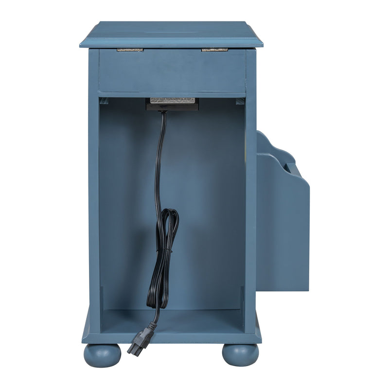Vintage Flip Top Side Table With USB Ports