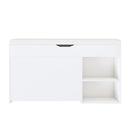 Modern Design Entryway Bench With Adjustable 3 Tier Flip-Up Drawers And Hidden Cabinet - White