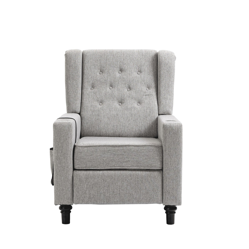 Arm Pushing Recliner Chair, Modern Button Tufted Wingback Push Back Recliner Chair, Living Room Chair Fabric Pushback Manual Single Reclining Sofa Home Theater Seating For Bedroom