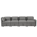 122.8" Convertible Modular Minimalist Sofa Free Combination 4 Seater Sofa Chenille Fabric Sectional sofa with 5 Pillows for Living Room, Office, Apartment, Small Space, Gray
