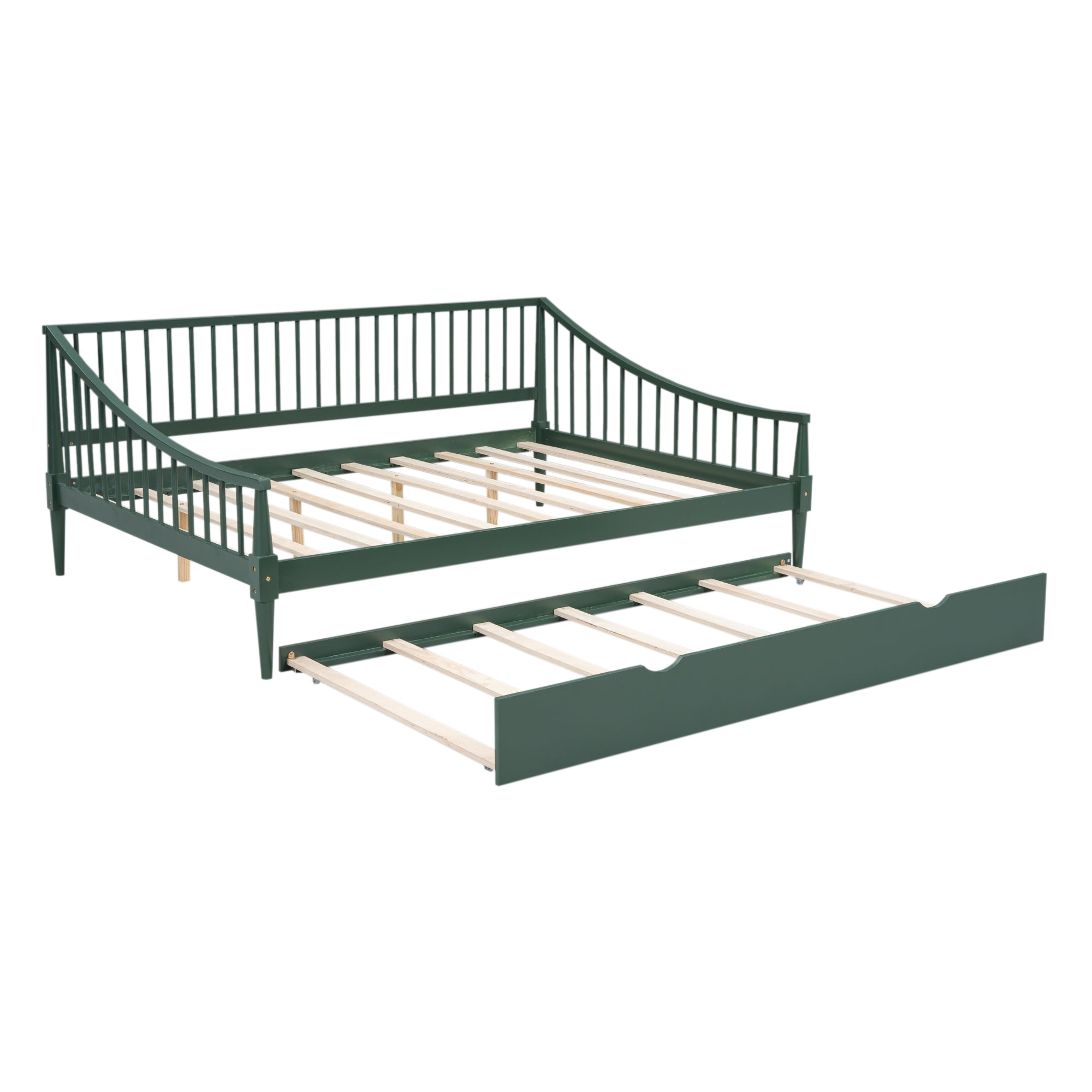 Full Size Daybed with Trundle and Support Legs, Green