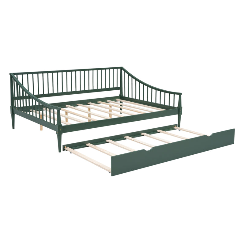 Full Size Daybed with Trundle and Support Legs, Green