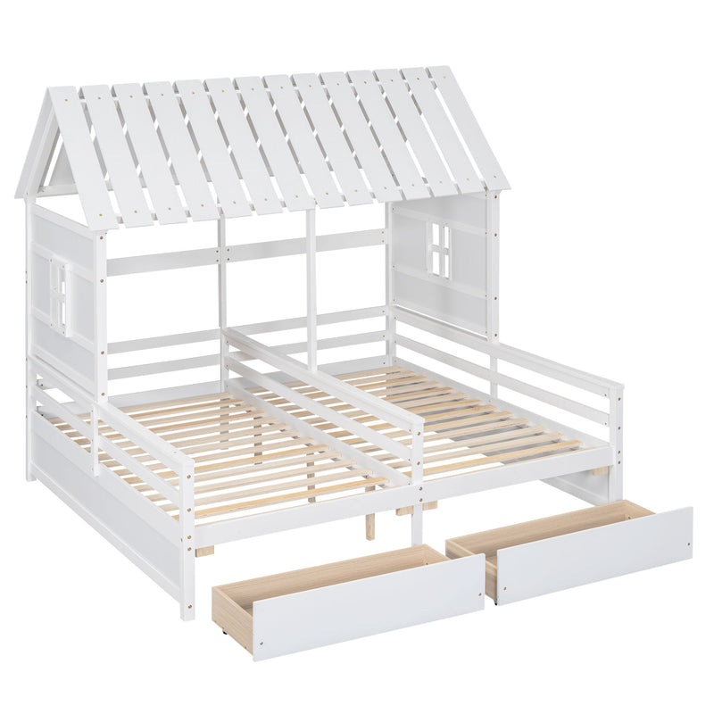 House Platform Beds With 2 Drawers, Side By Side Design