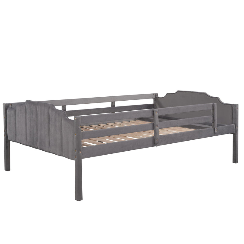 Full Over Twin & Twin Bunk Bed, Velvet Triple Bunk Bed With Drawers And Guardrails - Gray