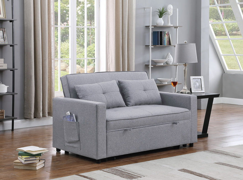 Zoey - Linen Convertible Sleeper Loveseat With Side Pocket