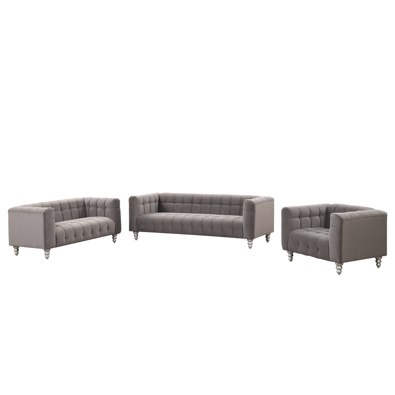 Modern 3 Piece Sofa Set With Solid Wood Legs, Buttoned Tufted Backrest, Dutch Fleece Upholstered Sofa Set Including Three Seater Sofa, Double Seat And Living Room Furniture Set Single Chair