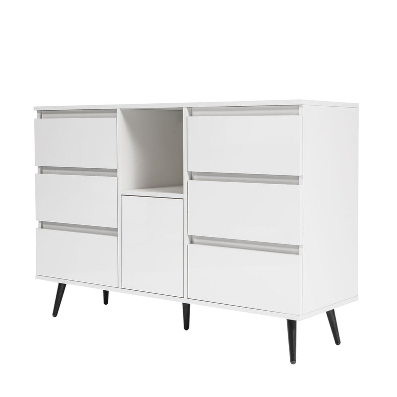 Living Room Sideboard Storage Cabinet With LED Light, Modern Kitchen Unit Cupboard Buffet Wooden Storage Display Cabinet - White