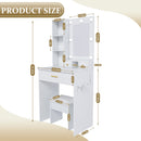 Vanity Table With Mirror, Adjustable LED Lights, Power Outlet, Hairdryer Holder & Stool