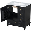 30" Bathroom Vanity With Sink, 1 Door With Shelf And 3 Drawers, Soft Close Door - Black